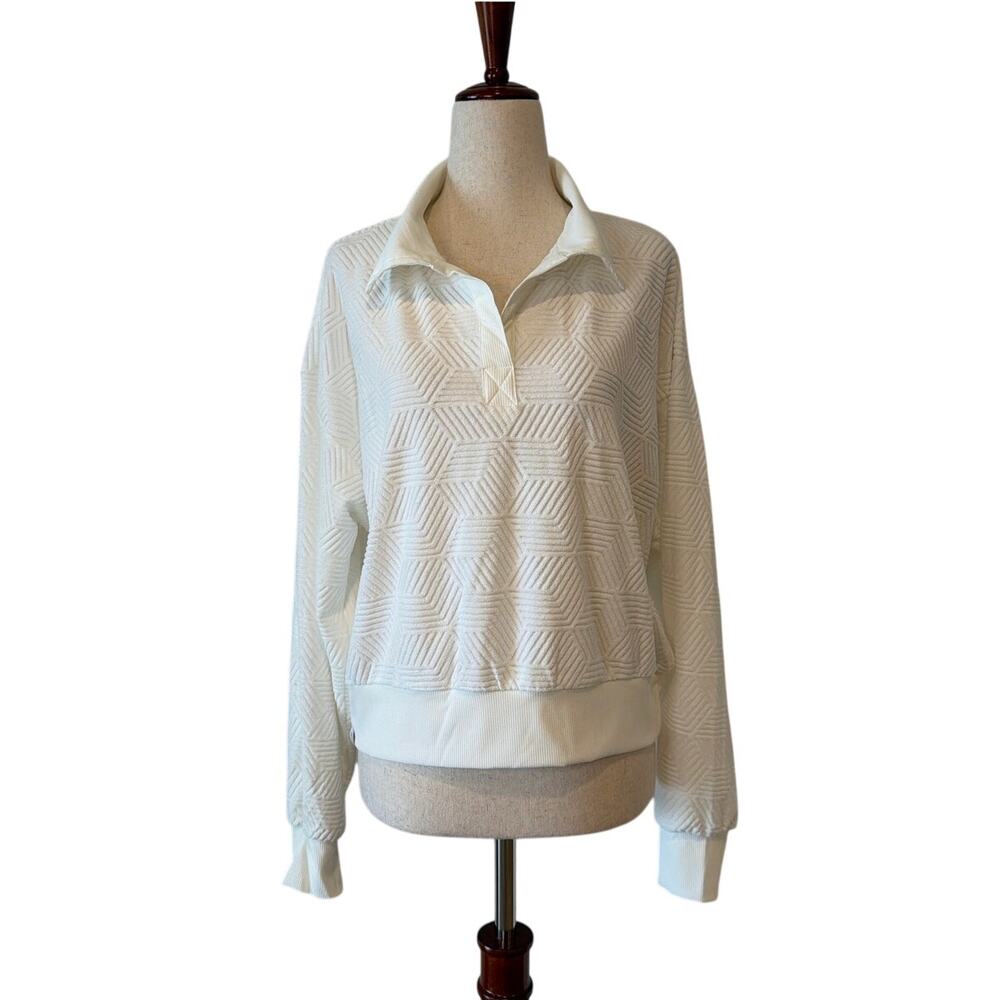 NWT Simply Southern Textured Polo Sweatshirt, White, Women's Medium